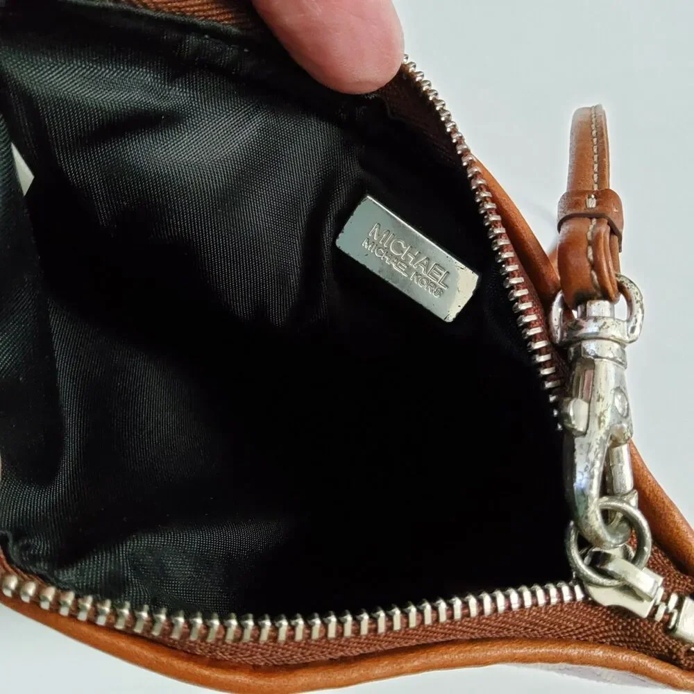 Michael Kors Signature Leather Trim Wristlet Pouch Clutch Wallet
